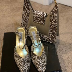 Leopard print shoe and handbag set.